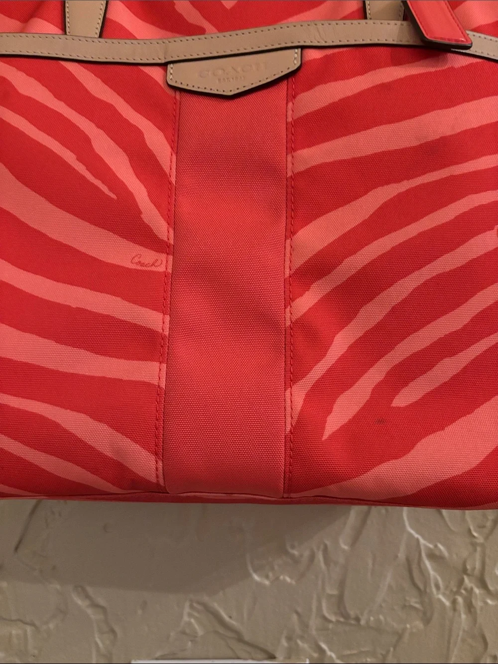Authentic Y2K COACH Signature Zebra Print Canvas Tote Bag Hot Orange & Coral